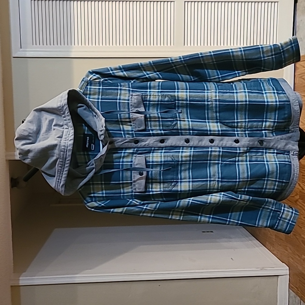 Marmot Long Sleeve Button Up Hooded Flannel Shirt Size Small